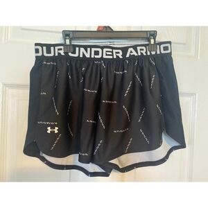 Under Armour Womens Play Up 3.0 Shorts Black White Logo Print Athletic Medium